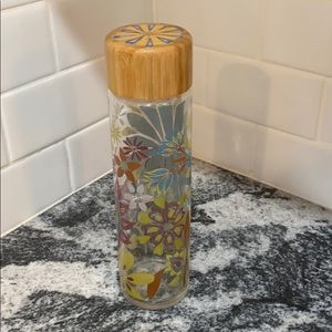 Floral Glass Water Bottle with Bamboo Lid